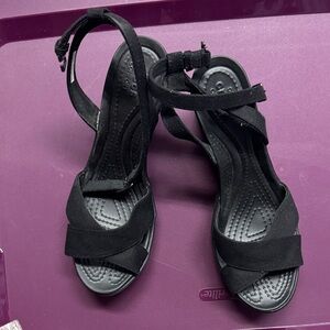 CROCS Black Ankle-Strap Wedge Sandals